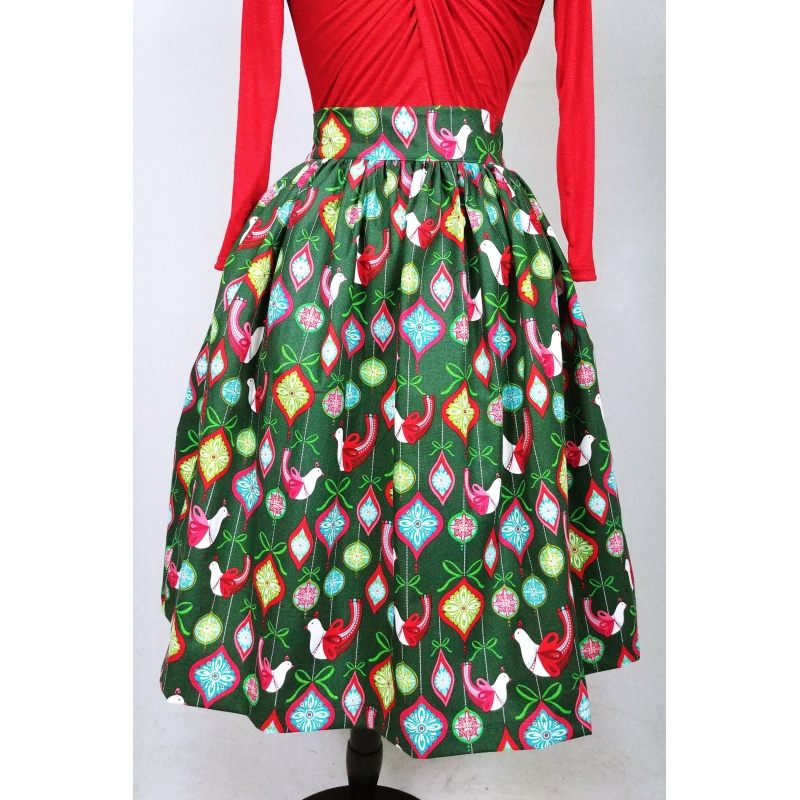 "Kate" gathered skirt in "Vintage Christmas" print